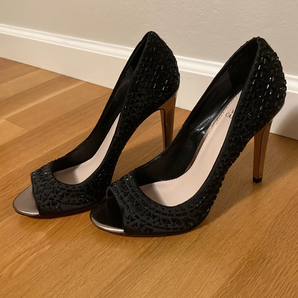 Vince Camuto black bejeweled sparkly stilettos